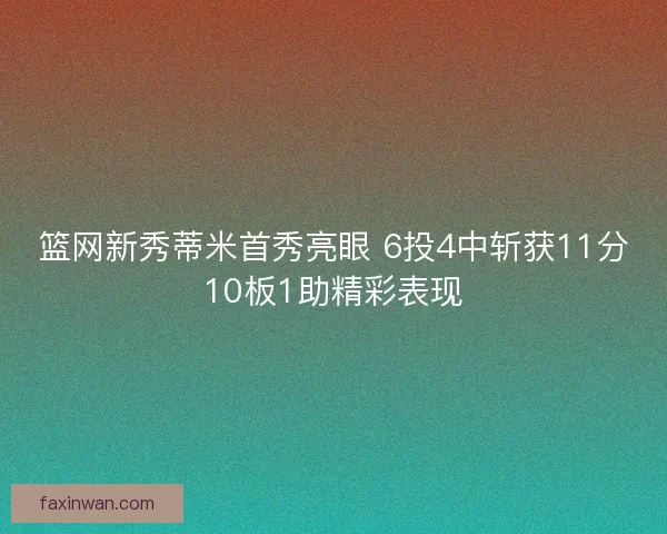 篮网新秀蒂米首秀亮眼 6投4中斩获11分10板1助精彩表现 篮网新秀蒂米首秀亮眼 6投4中斩获11分10板1助精彩表现
